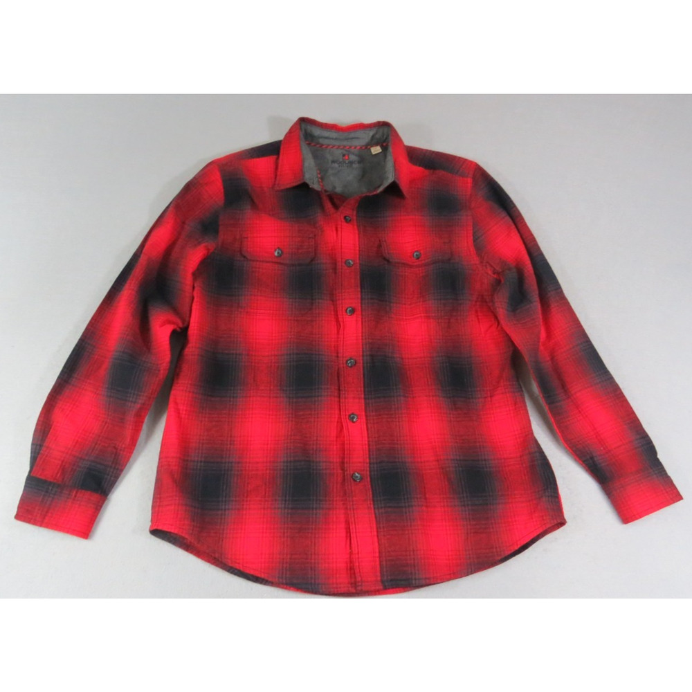 Woolrich Vintage Brawny Heavyweight Flannel 100% Cotton Red Black Ombre Men's Lg